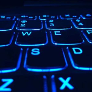 keyboard lit up in blue