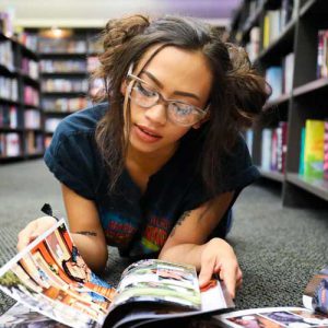 Female student in the library