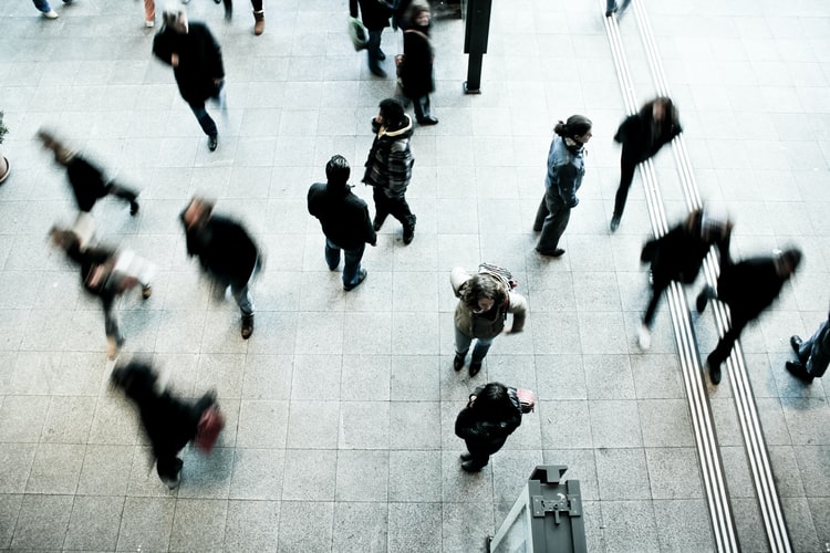 birdseye view of people walking