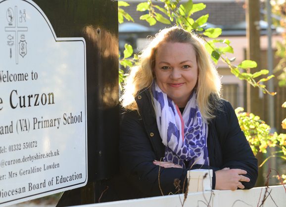 Laura Stevens outside of the primary school she works at