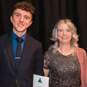Matthew Hitchcock with Derby College Group CEO Mandy Stravino at the Peak Awards