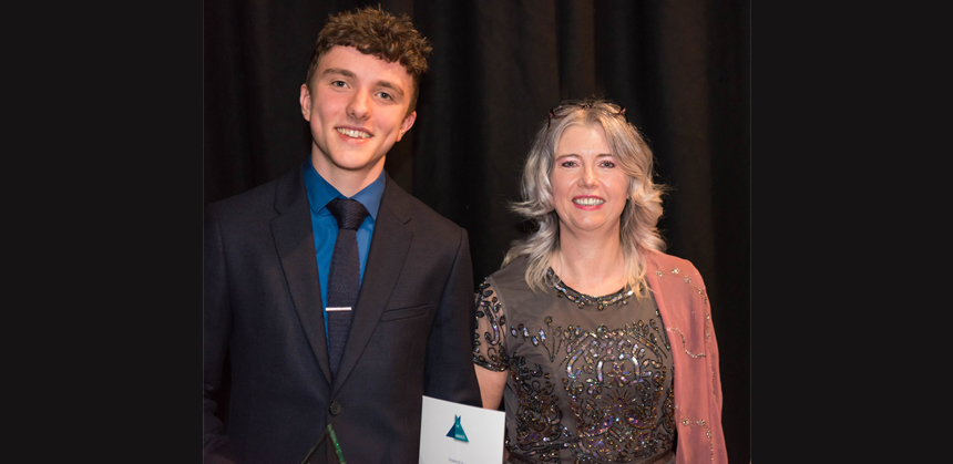 Matthew Hitchcock with Derby College Group CEO Mandy Stravino at the Peak Awards