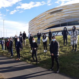Public Services students stood outside of the Derby Arena