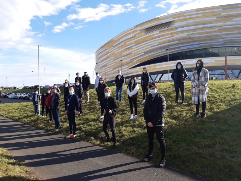 Public Services students stood outside of the Derby Arena