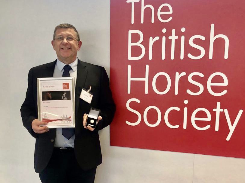 Head of Landdbased studies Jon Collins with his award from the BHS