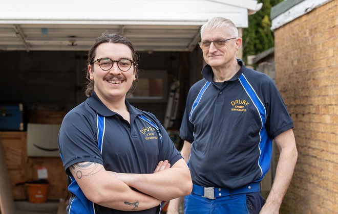 Drury Joinery Services owner Lee Drury standing with apprentice Andrew Truglia