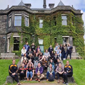 Higher education students from Derby College, Hadlow College and SMB Brookby College sat outside of the old building at Broomfield Hall.