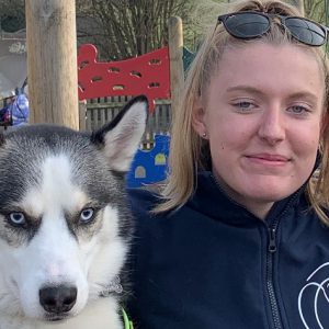 Jo Lenham with her pet husky dog.