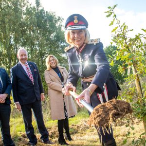 The Lord Lieutenant of Derbyshire with Deputy Lord Lieutenant Brell Ewart, Derby College chair of governors Andrew Cochrane and Deputy CEO Heather Simcox