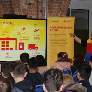 DHL visiting students at Derby College at a previous National Apprenticeship Week.