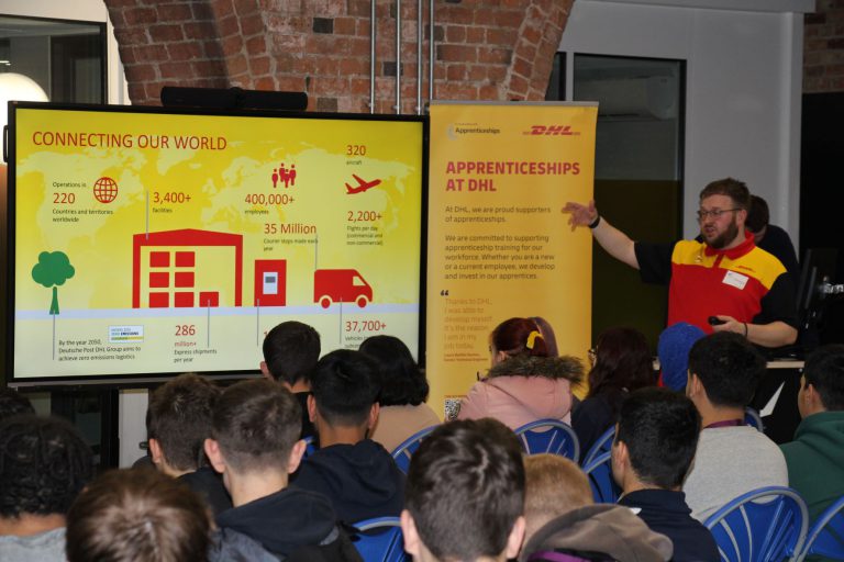 DHL visiting students at Derby College at a previous National Apprenticeship Week.