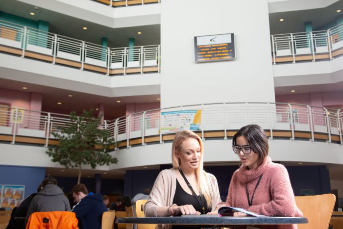 Member of student services advising a student.