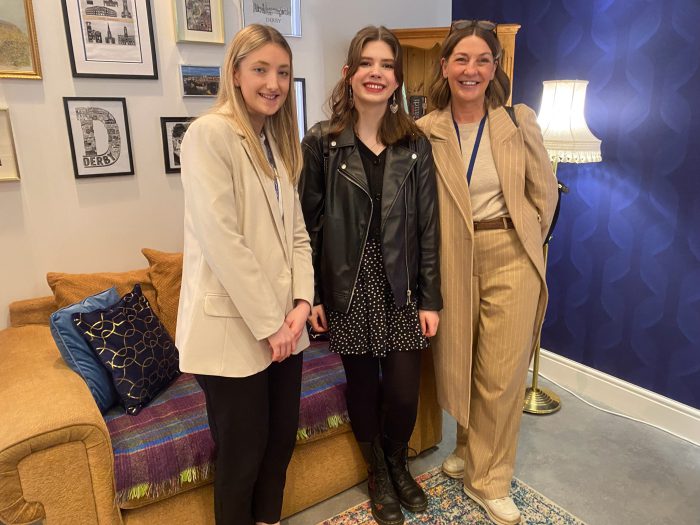 Three females stood in a row, Environmental Officer Mollie Cox, Director of Employer Partnerships, Carol Dixon and A-level student Hannah Dennis.
