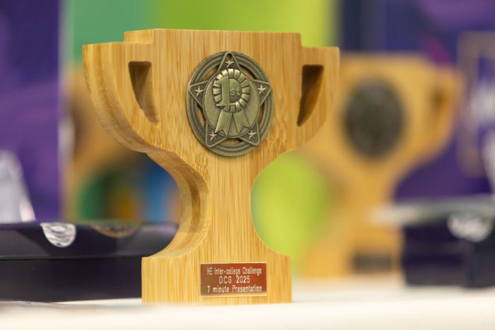 A wooden trophy with a plaque