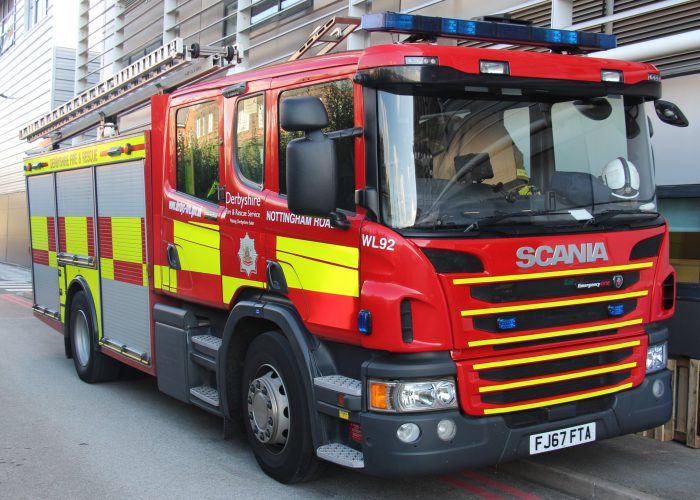 A red and yellow fire engine.