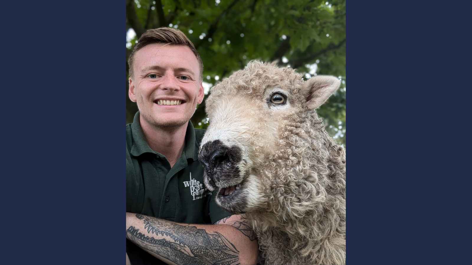 Former Derby College and Animal Care student Tom Costello with a sheep