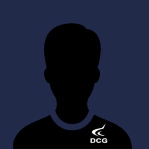 Silhouette placeholder graphic on a dark blue background with the DCG logo displayed on the chest area.