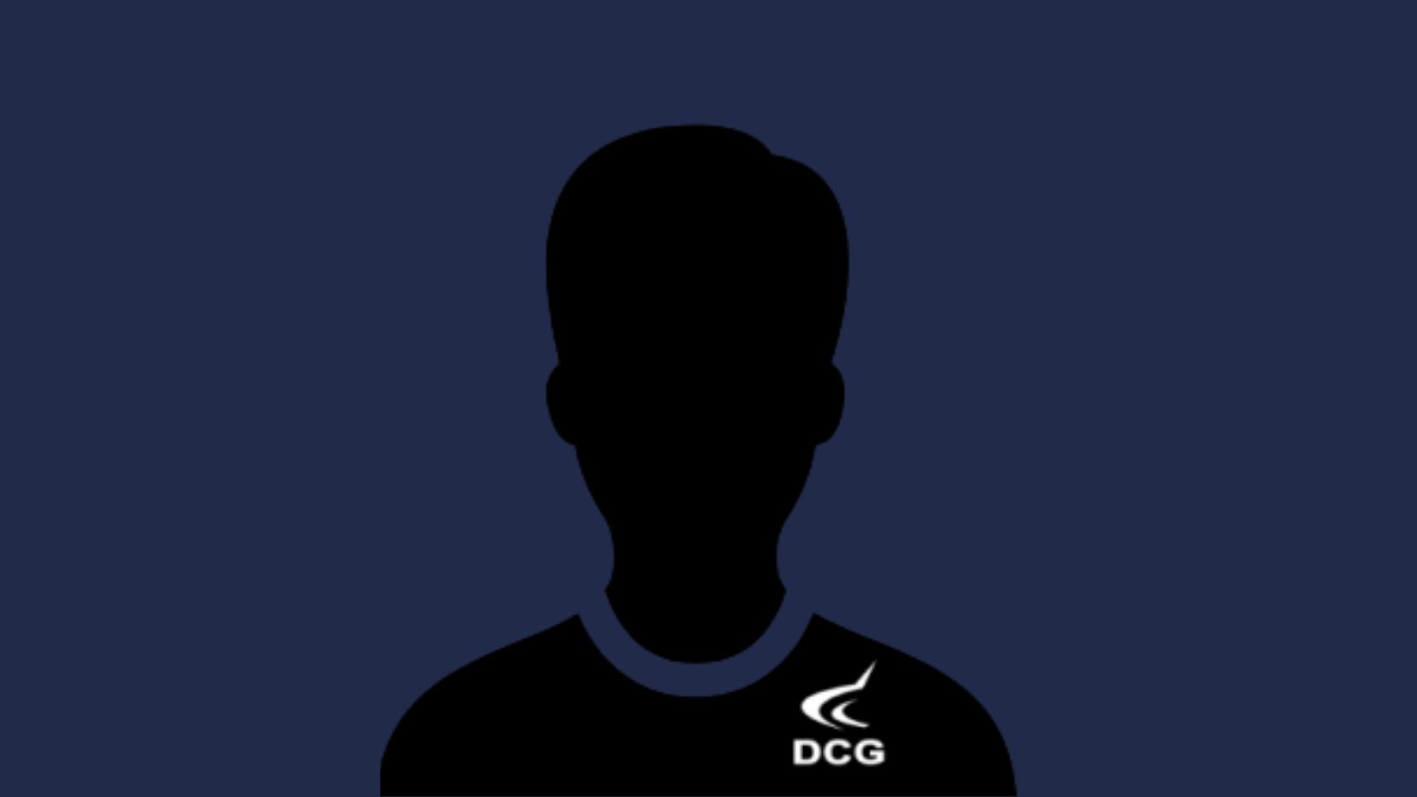 Silhouette placeholder graphic on a dark blue background with the DCG logo displayed on the chest area.