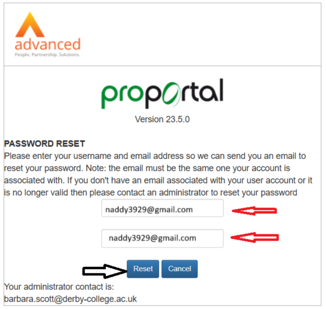 Screenshot showing the reset screen