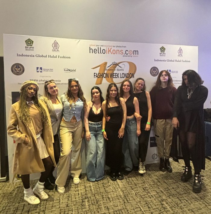 College students attending London Fashion Week as part of an education project exploring sustainability in fashion and creative industries.