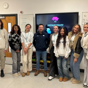 Group of college students participating in an education workshop focused on sustainability and eco-friendly development in business and fashion.