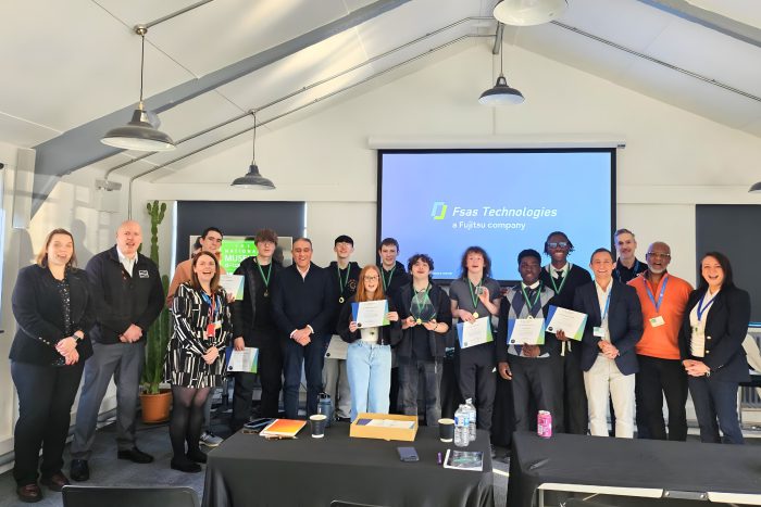 A large group of Derby College Group students and staff at the Bletchley Park AI competition.