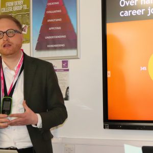 Mid Derbyshire MP Jonathan Davies speaking at Broomfield Hall.