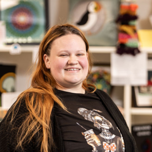 Adult learner Keira Walker at Ilkeston Community College library.