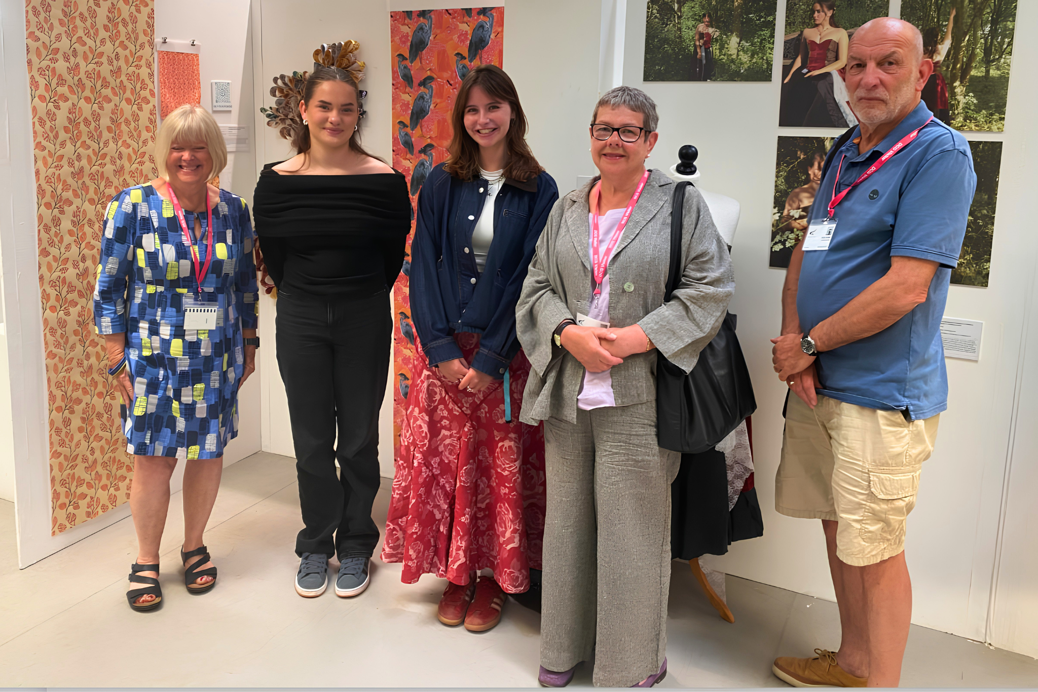 Bryan Harris Bursary winners Katy Pendleton and Ella-Rose Wadsworth with Arts Society Derby judges Vikki Fitt, Jocelyn Taylor and Alan Ager at Derby College Group.
