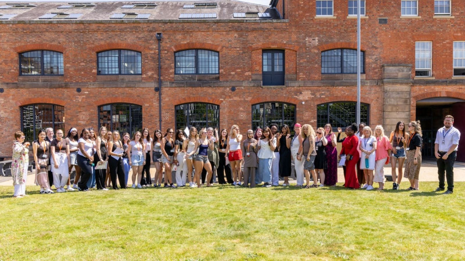 Health students grouped together outsde The Roundhouse