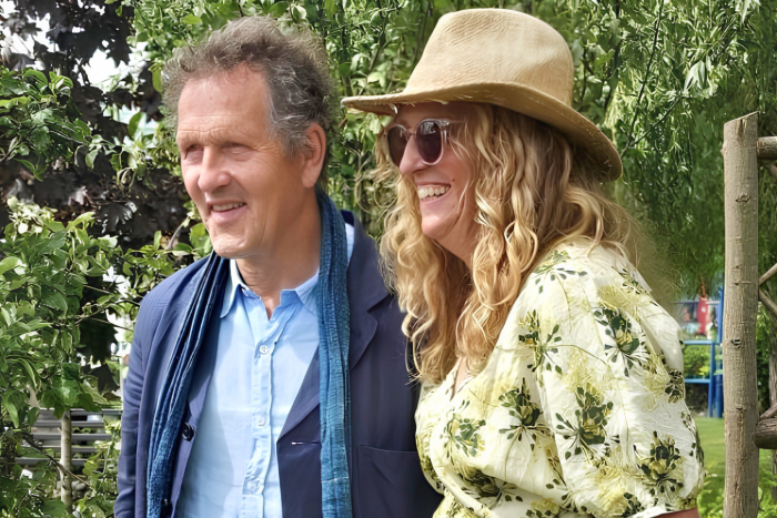 Monty Don visiting The Artist’s Garden created by Derby College Group horticulture students at BBC Gardeners’ World Live, speaking with students beside planting and garden structures