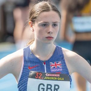 Caitlin representing Great Britain at the Mannheim Juniors Gala athletics competition
