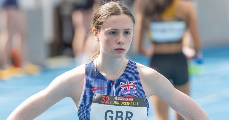 Caitlin representing Great Britain at the Mannheim Juniors Gala athletics competition