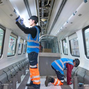 Derby College students and Alstom workers on a supported internship.