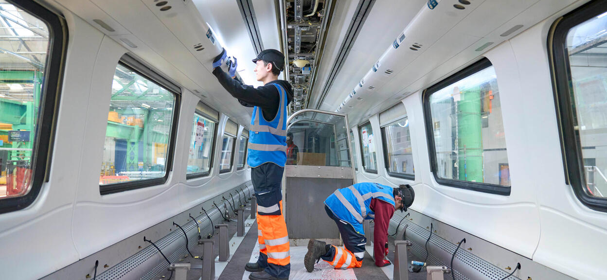 Derby College students and Alstom workers on a supported internship.