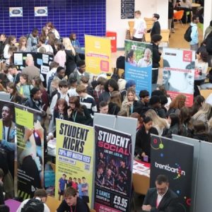Students at the 2026 Derby College Freshers' Fair at the Joseph Wright Centre
